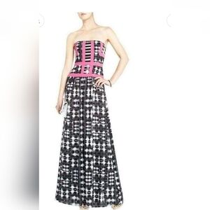 NWT Bcbgmaxazria Gracelyn Maxi Cocktail Dress, Color Black , White & Pink, Sz 4